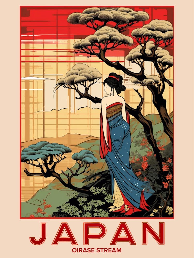 Oirase Stream, Visit Japan Vintage Travel Art 1