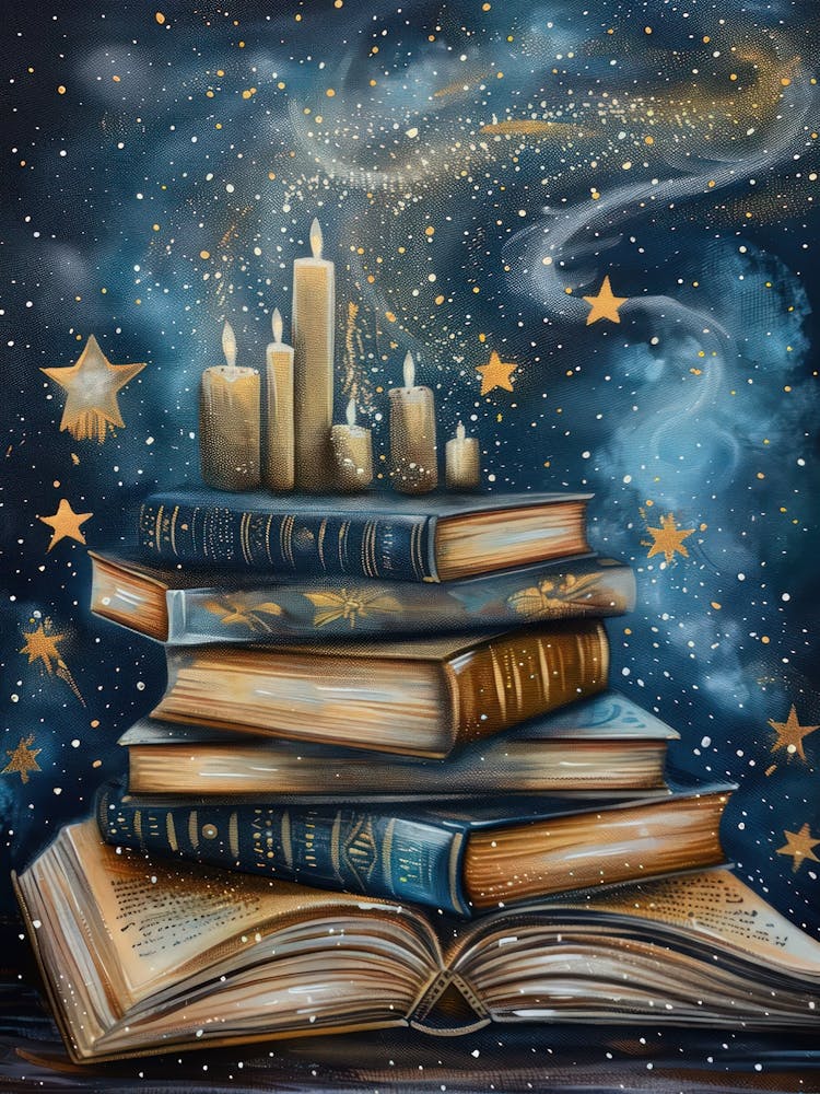 Books And Stars Reading Nook Print Fantasy Print Cozy Home