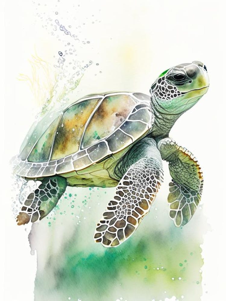 Olive Ridley Sea Turtle (Lepidochelys Olivacea), Sea Turtle Storybook Watercolours 1