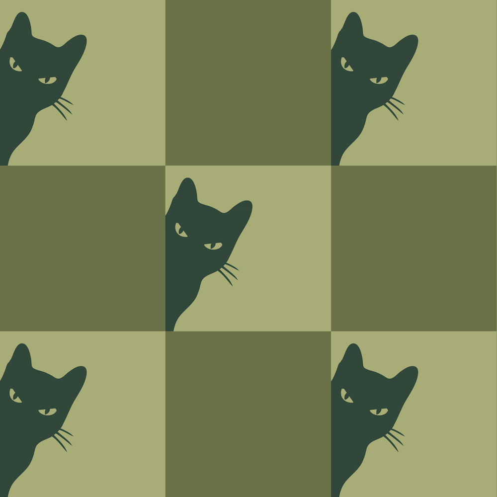 Playful Checker Board Cat Peeping Pattern 4 In Sage Greenery Green 02