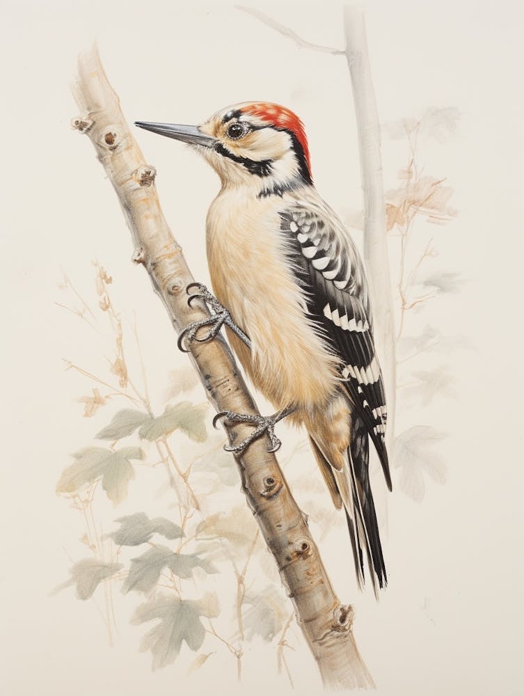 Vintage Bird Drawing Woodpecker 2