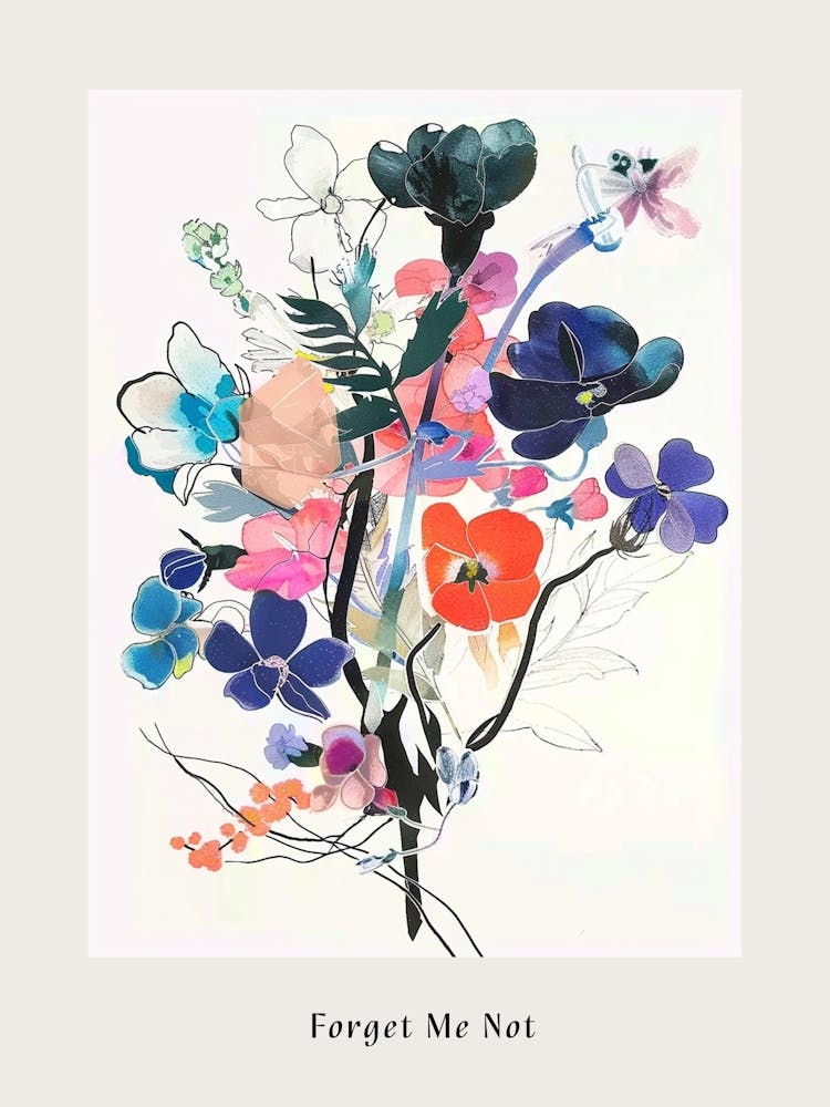 Forget Me Not 4 Collage Flower Bouquet Poster