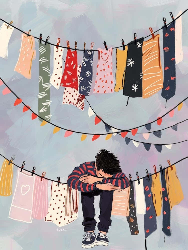 Boy Hanging Clothes On Clothesline