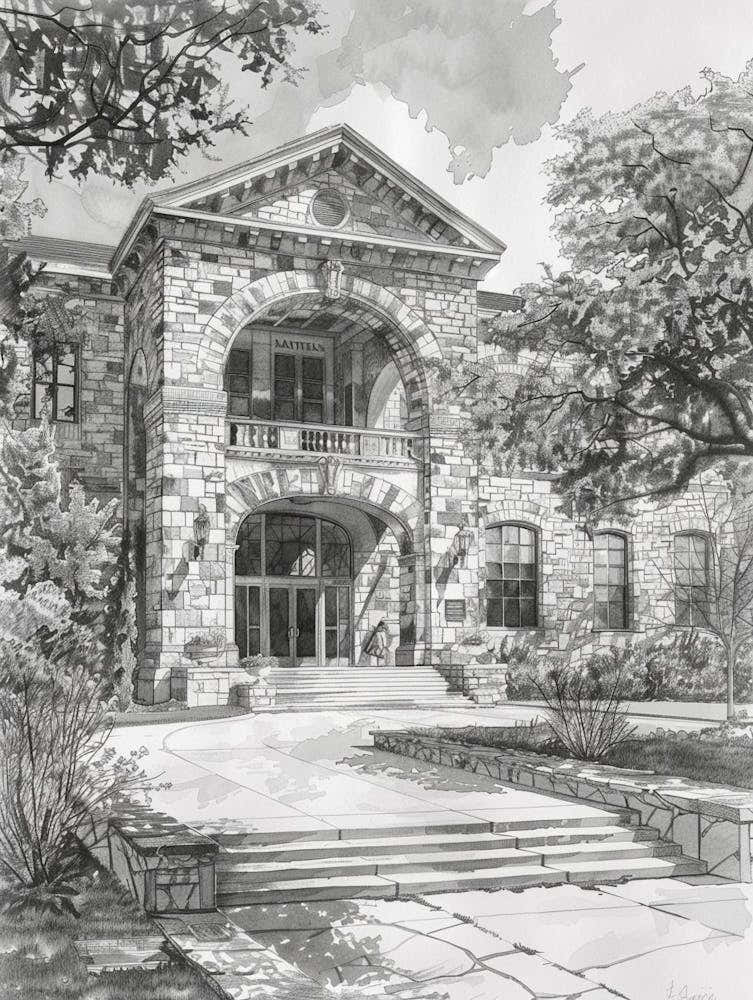 The Blanton Museum Of Art Austin Texas Black And White Watercolour 3