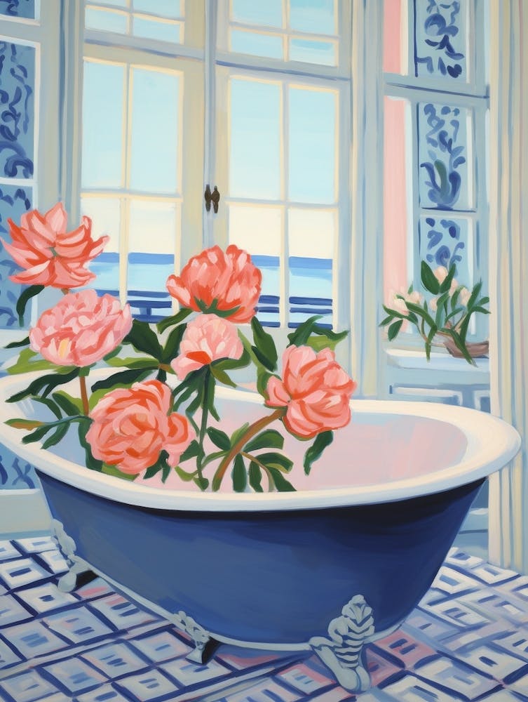 A Bathtube Full Of Peony In A Bathroom 4