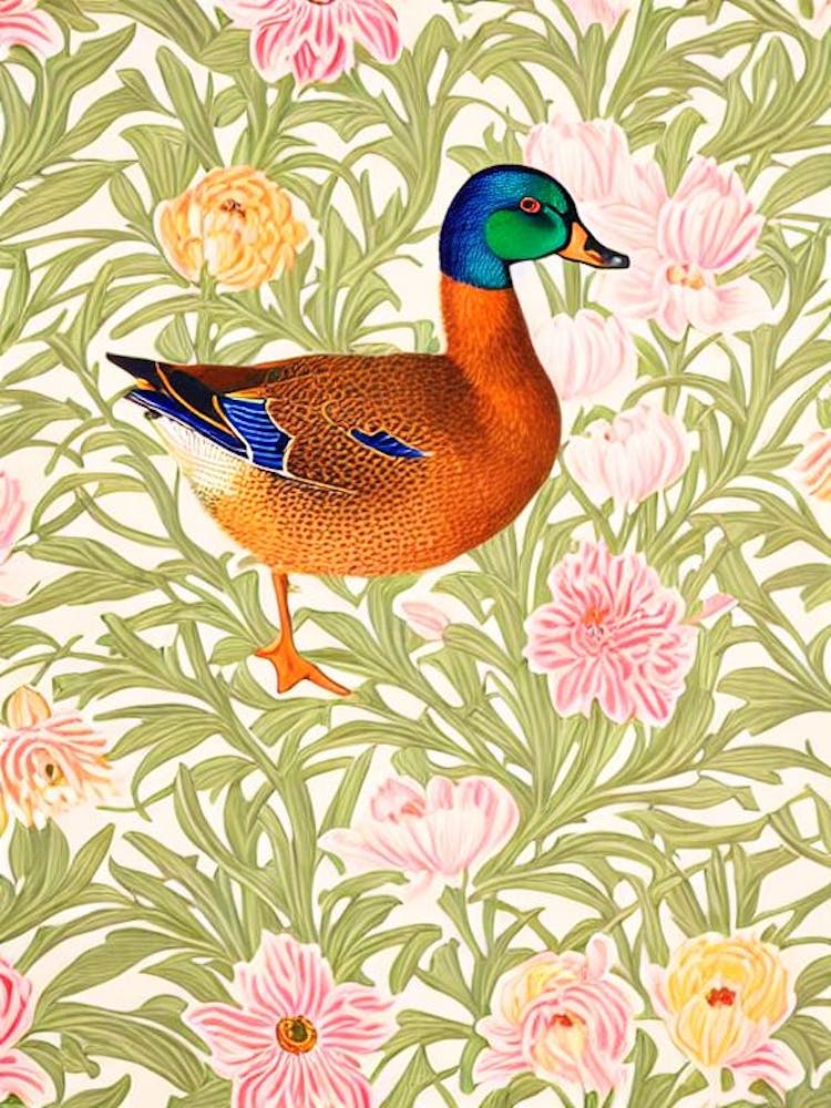 Mallard Duck William Morris Style Bird