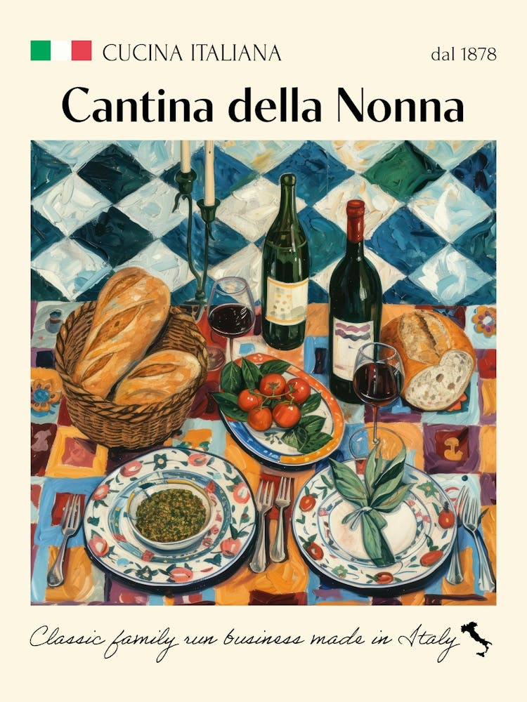 Cantina Della Nonna Trattoria Italian Poster Food Kitchen