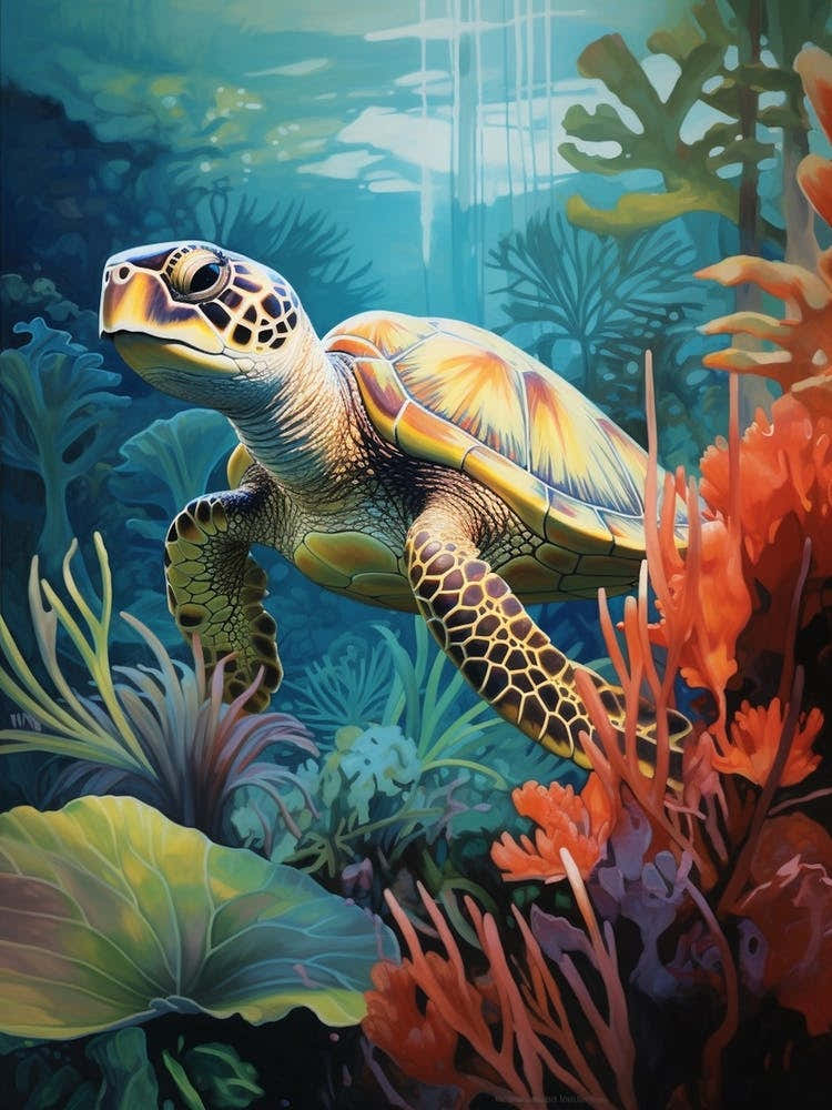 Turtle Swimming With Aquatic Plants 2