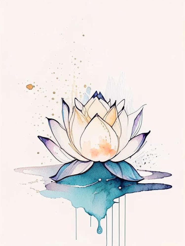 Lotus Flower, Buddhist Symbol Minimal Watercolour 1