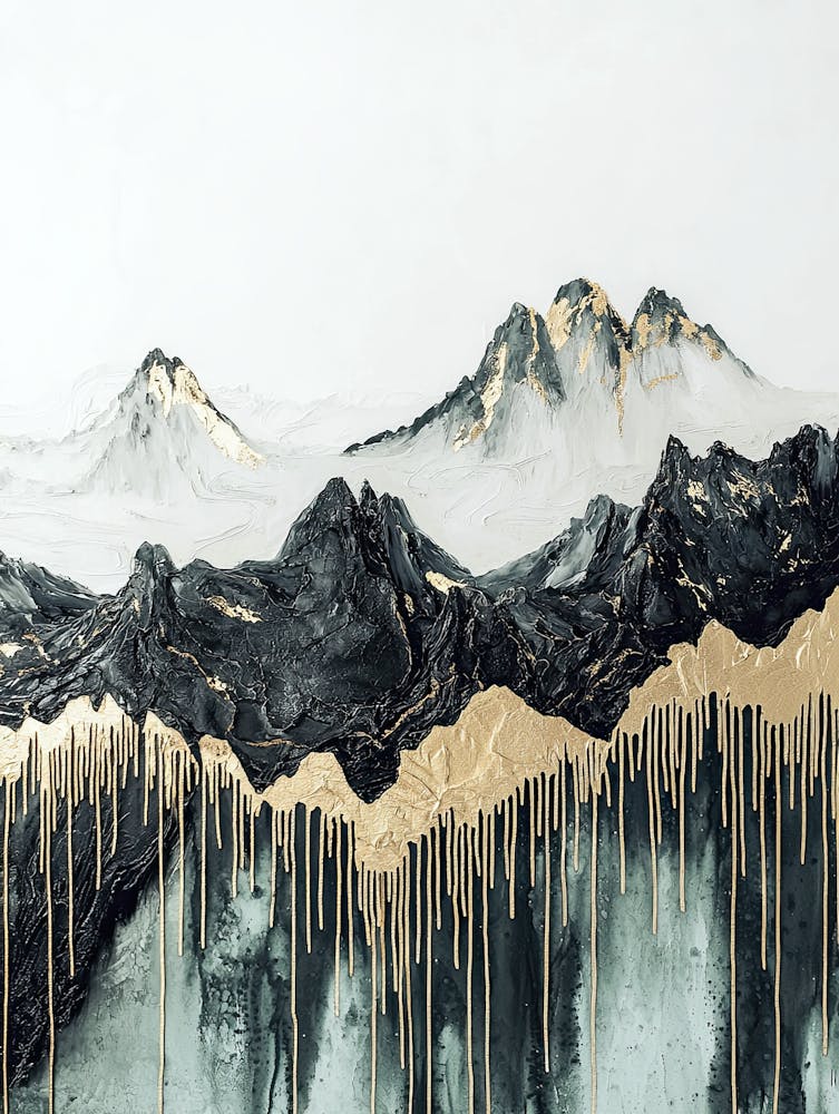 Denali's Golden Peaks - Textured Expressionism