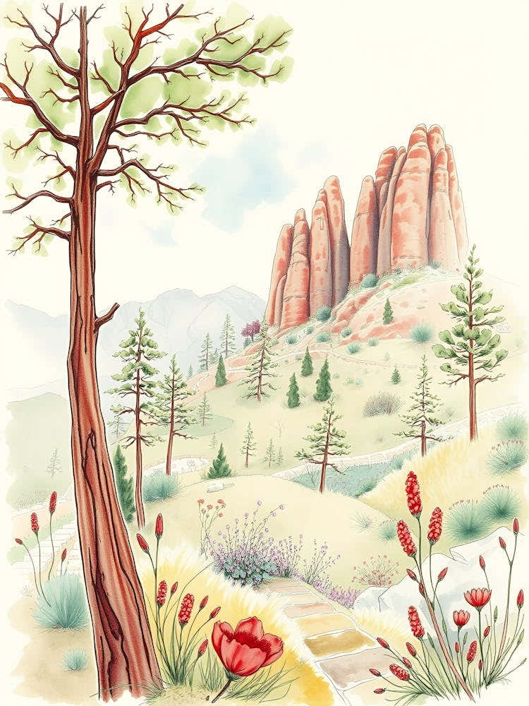 Watercolor Trees And Flowers