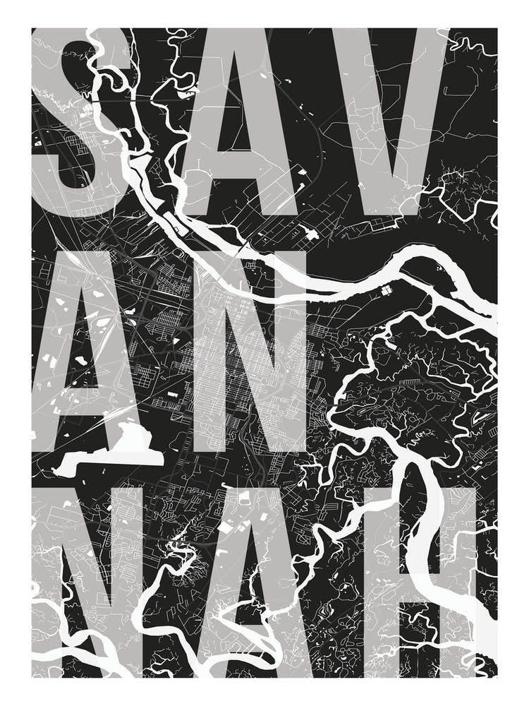 Savannah Mono Street Map Text Overlay