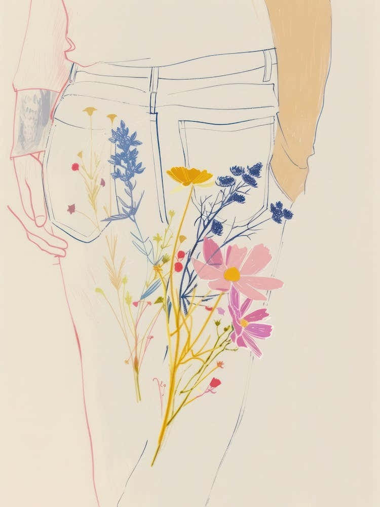 Floral Blue Jeans Line Art 5