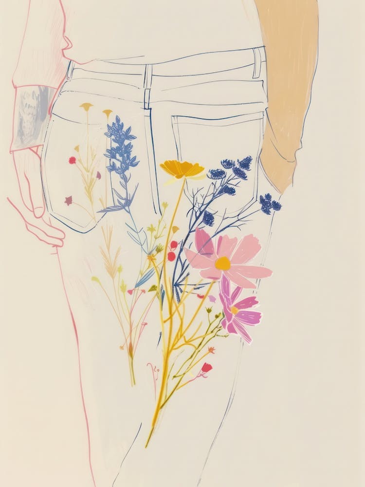 Floral Blue Jeans Line Art 5