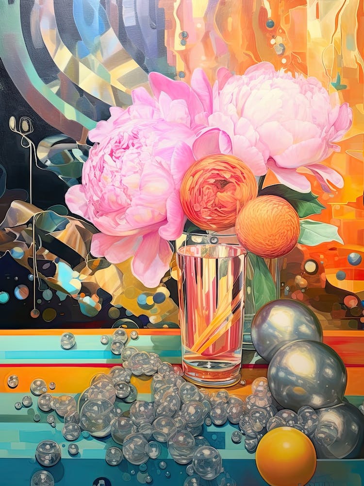 Disco Ball And Peonies And Pearls Still Life 0