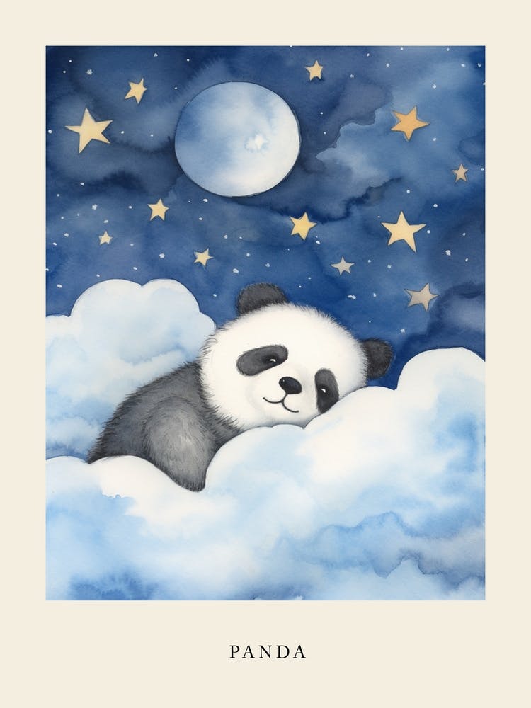 Baby Panda Cub 3 Sleeping In The Clouds Nursery Poster