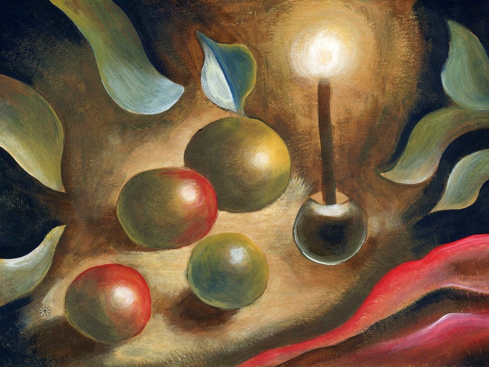 Still Life With Burning Candle - painting hand painted acrylic figurative classical old masters style classic food kitchen living room bedroom light nature