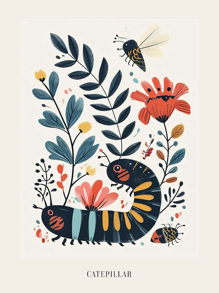 Colourful Insect Illustration Catepillar 3 Poster