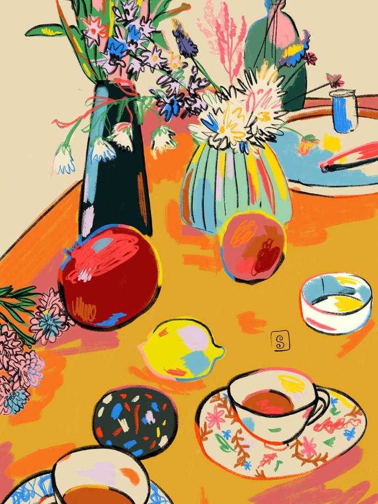 Tea And Flowers At Home