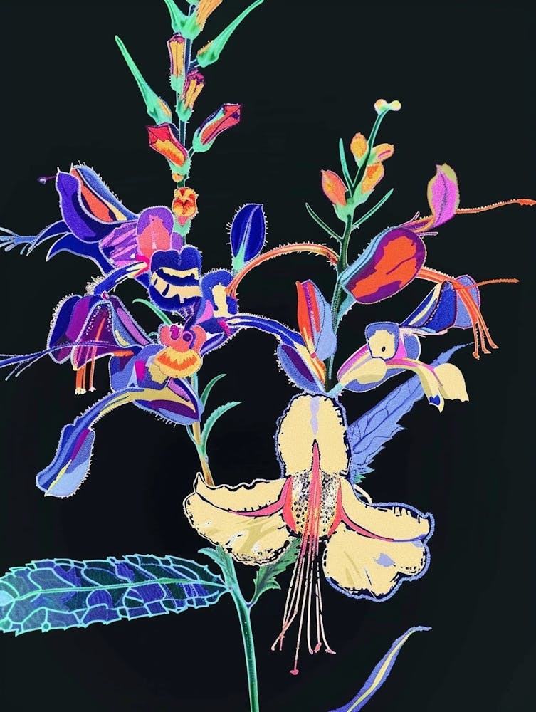 Neon Flowers On Black Aconitum 2