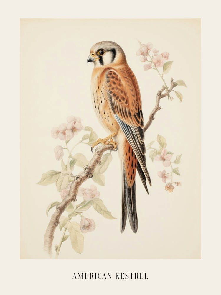 Vintage Bird Drawing American Kestrel 2 Poster