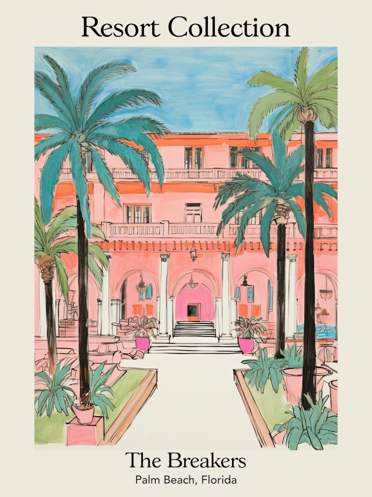 Poster Of The Breakers   Palm Beach, Florida   Resort Collection Storybook Illustration 2