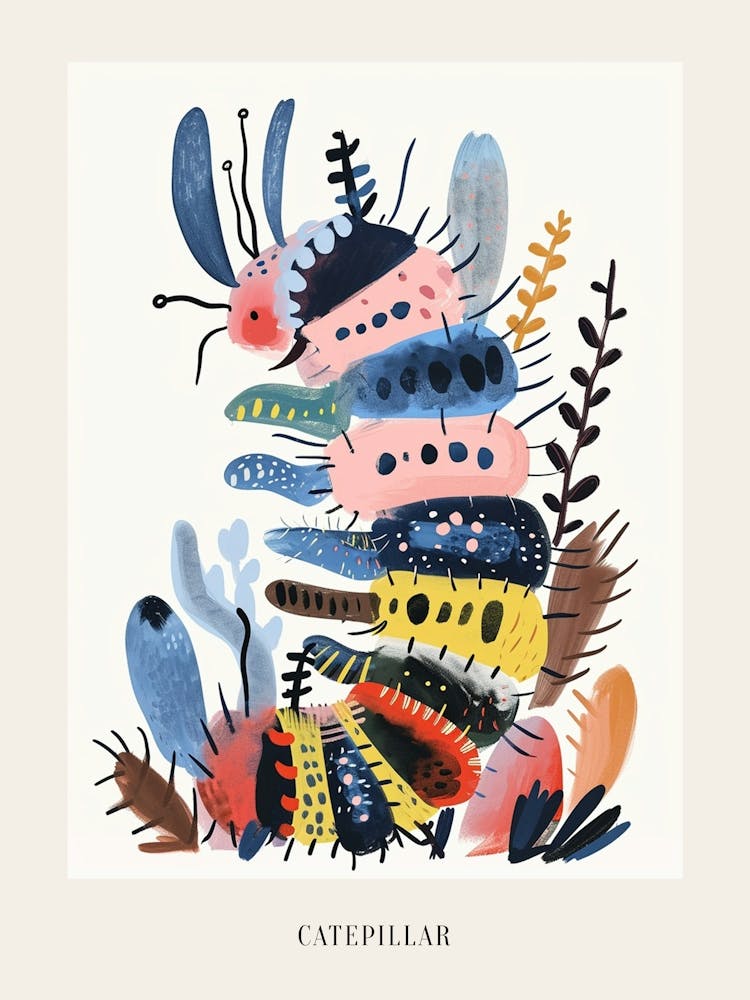 Colourful Insect Illustration Catepillar 10 Poster
