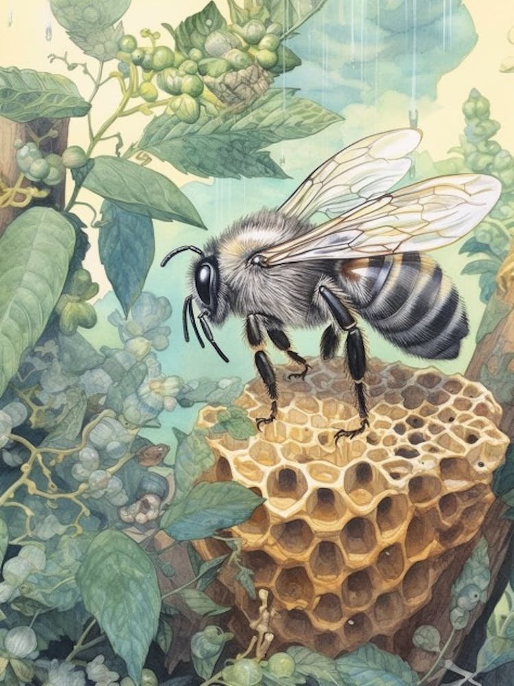 Mining Bee Beehive Watercolour Illustration 4