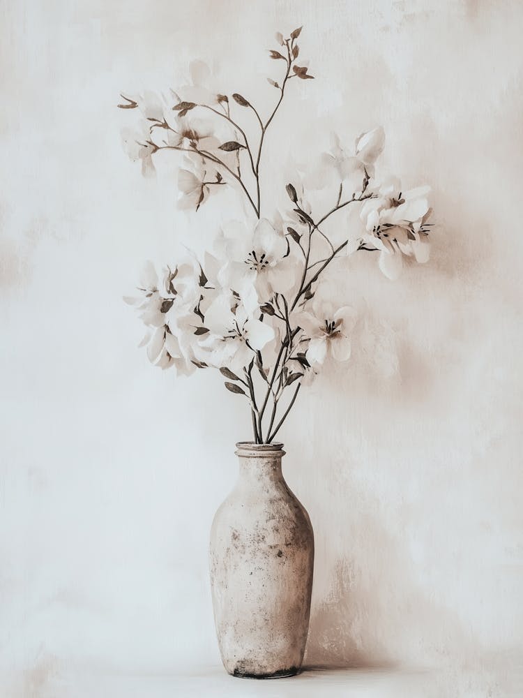 Zarte Blumen Boho-style, romantische Botanische Blumen Malerei in der Vase