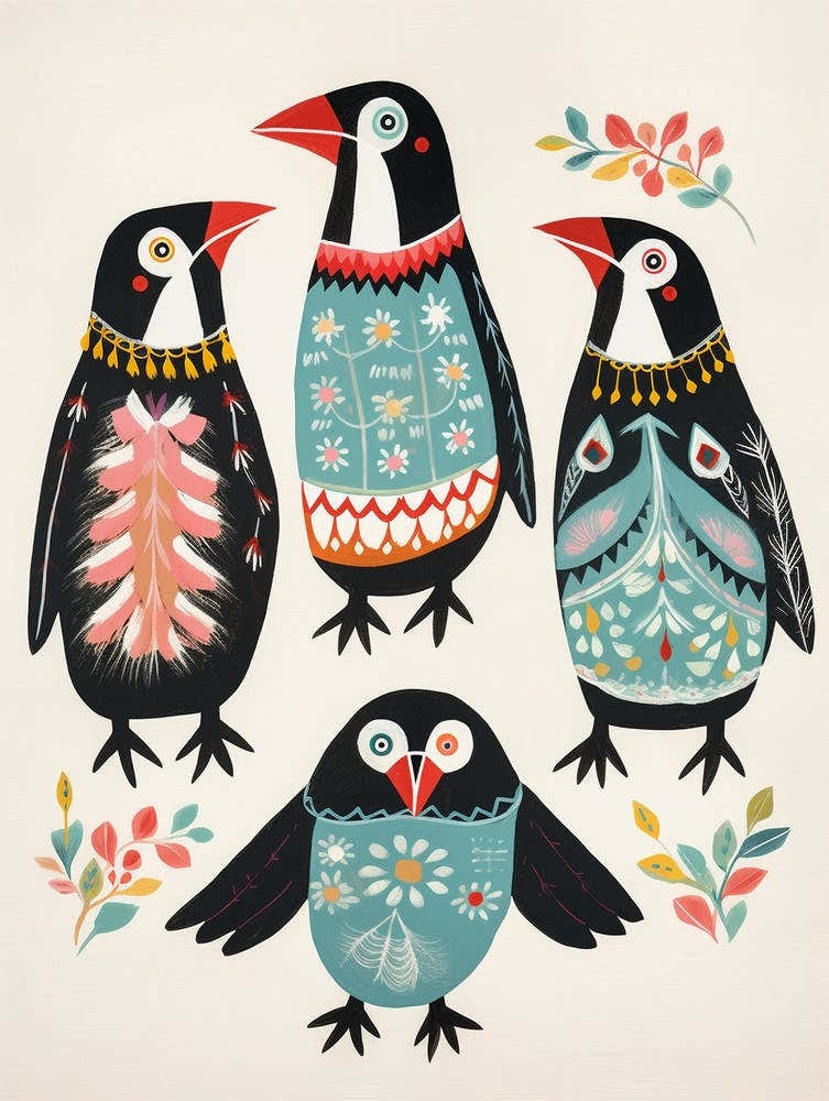 Folk Style Bird Painting Penguin 4