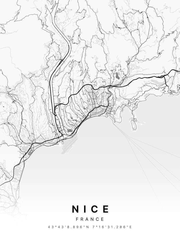 Nice France White Map