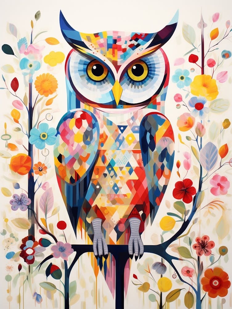 Bird Painting Collage Owl 4