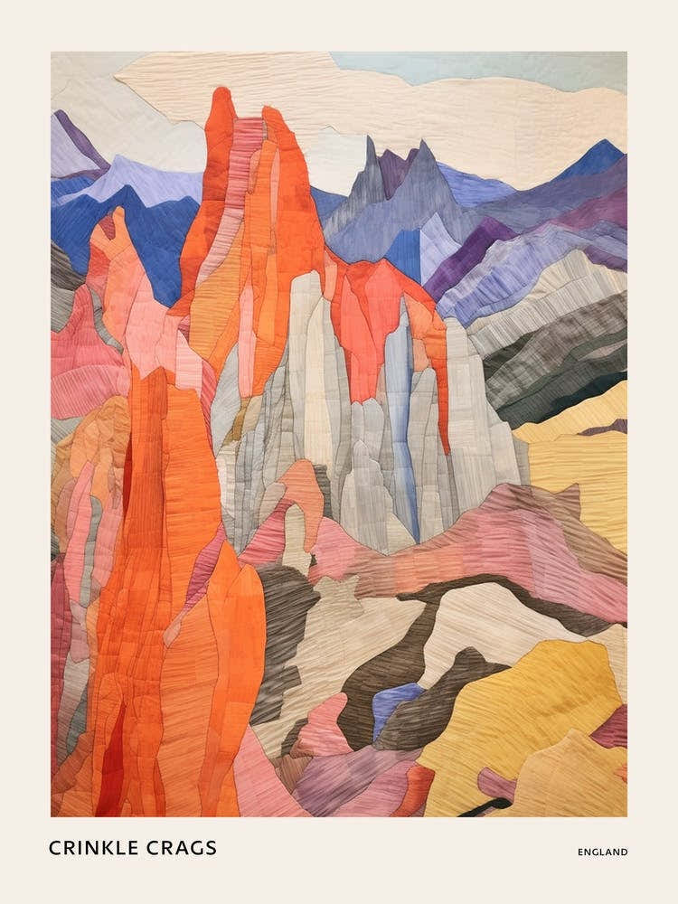 Crinkle Crags England Colourful Mountain Illustration Poster