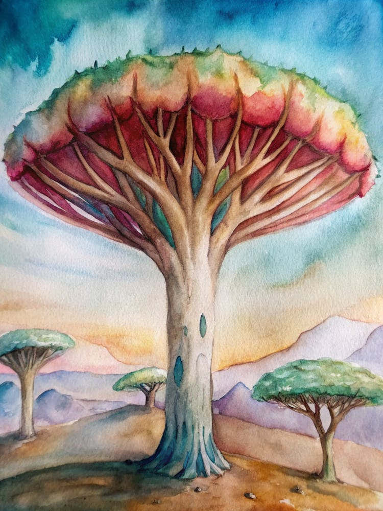 A Depiction Of The Dragon Blood Tree On Socotra Is (1)