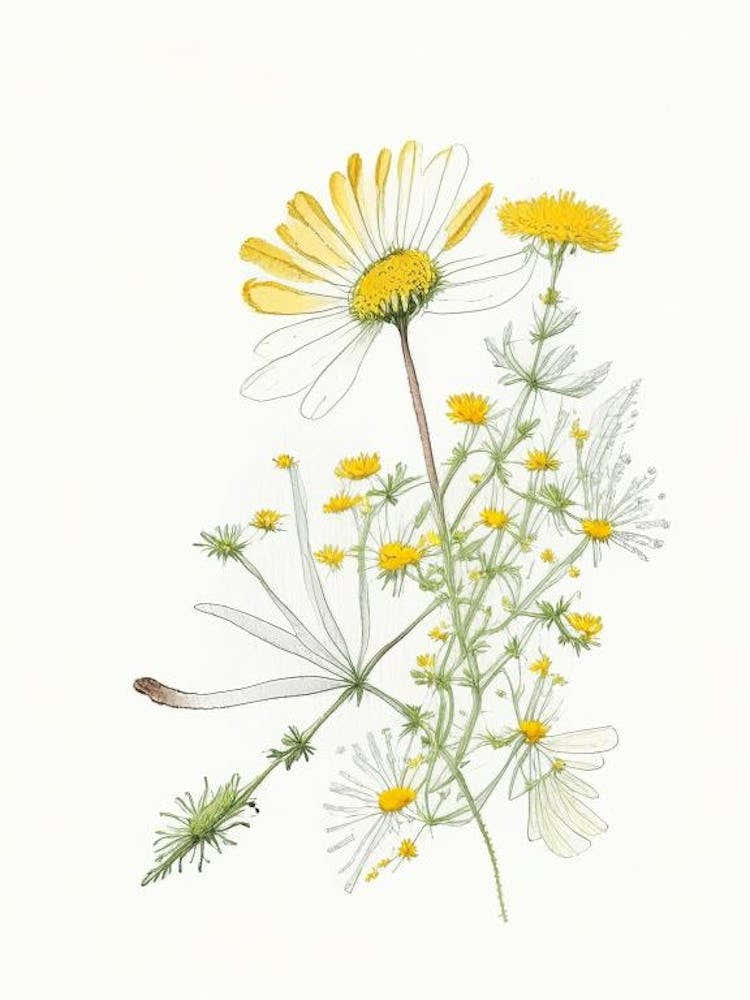Feverfew Spices And Herbs Pencil Illustration 2