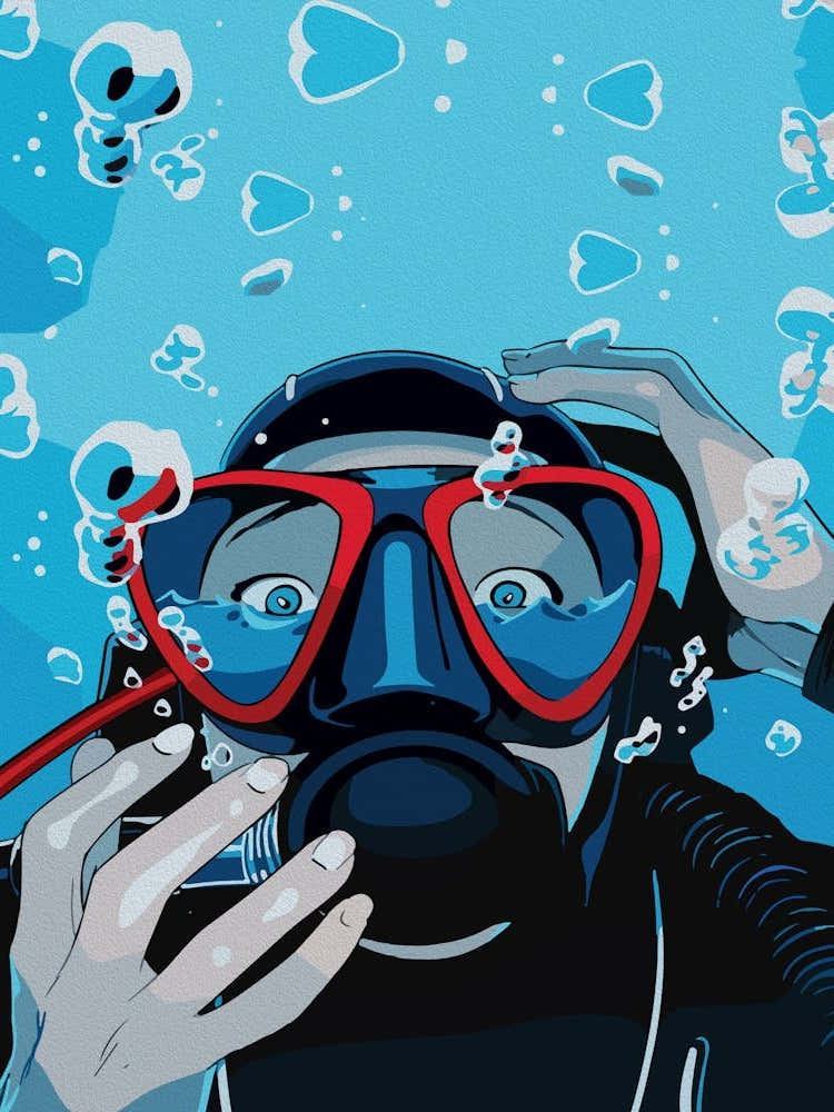 Diver’S Surprise – Underwater Adventure In Bold Colors