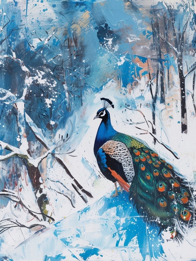 Peacock In A Winter Setting Painting 1