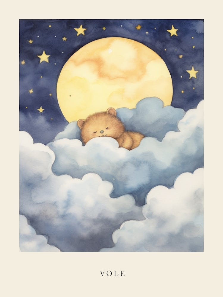 Baby Vole 1 Sleeping In The Clouds Nursery Poster