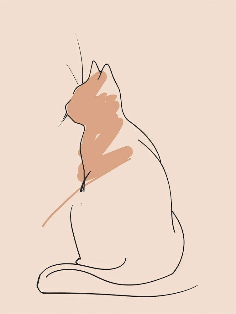 Cat Sitting - Boho, Line Art 2