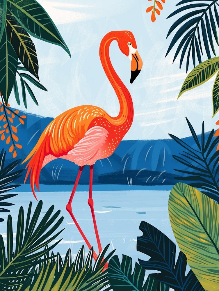 Greater Flamingo Bolivia Tropical Illustration 9