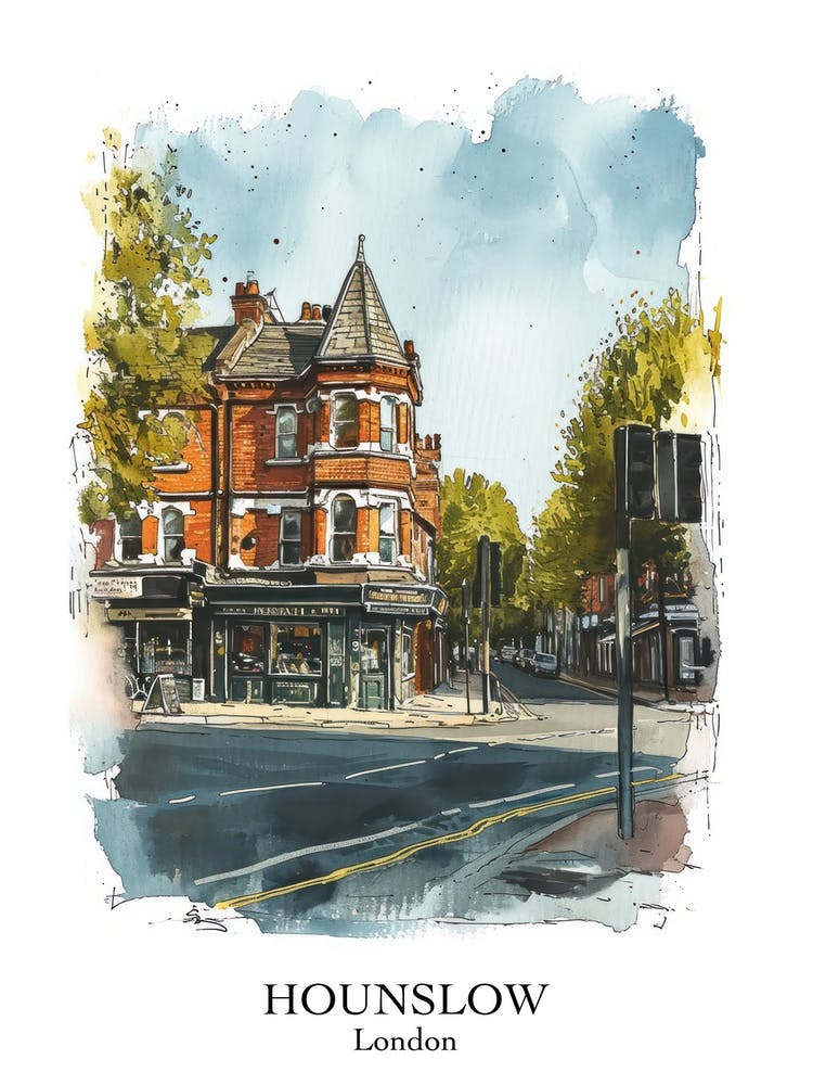 Hounslow London Borough   Street Watercolour 3 Poster