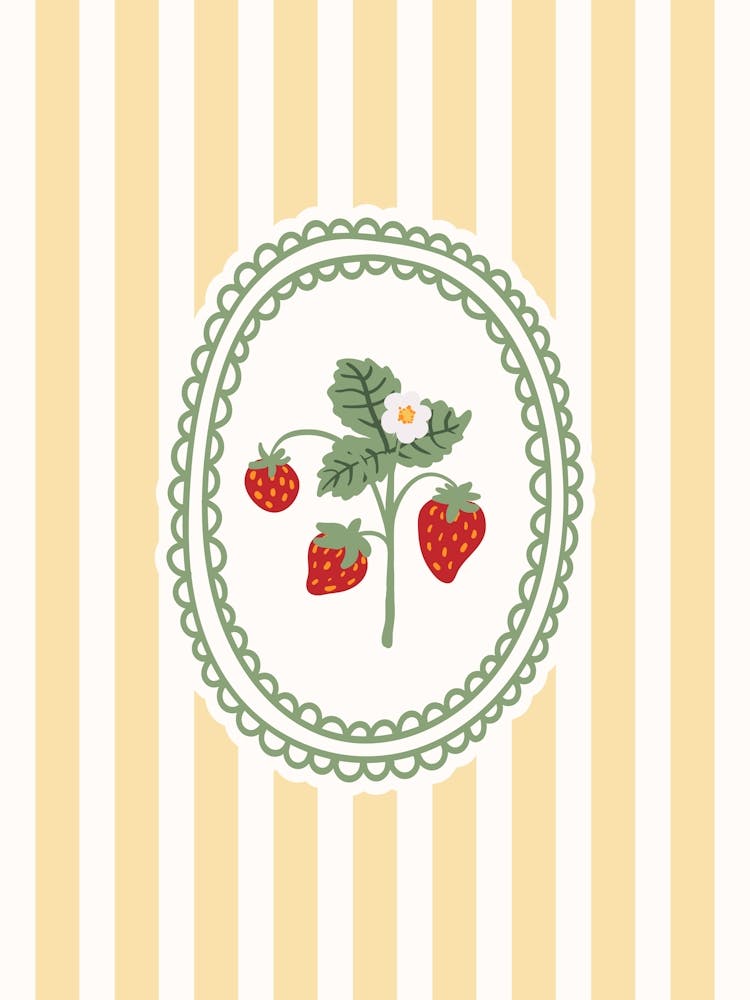 Cottagecore Strawberry Striped Yellow Poster