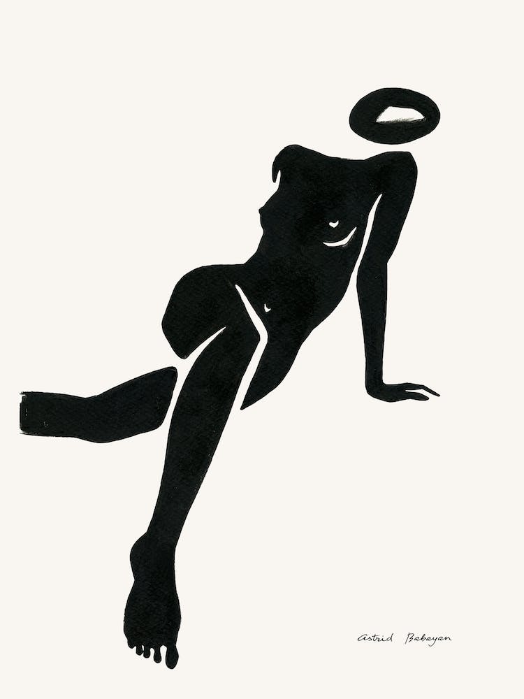 Minimal Black Nude Painting Looking Up