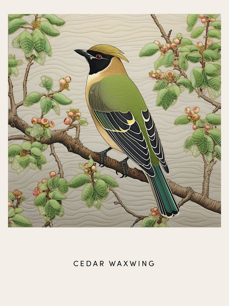 Ohara Koson Inspired Bird Painting Cedar Waxwing 2 Poster