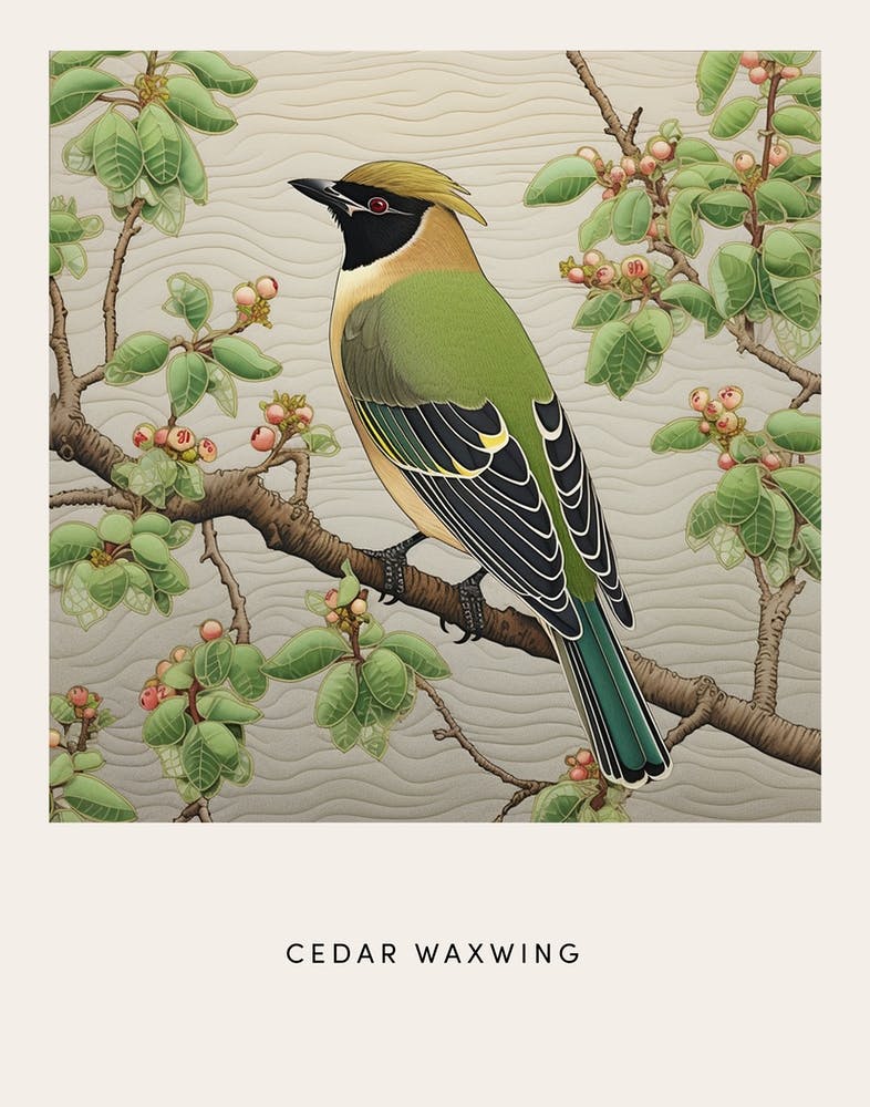 Ohara Koson Inspired Bird Painting Cedar Waxwing 2 Poster