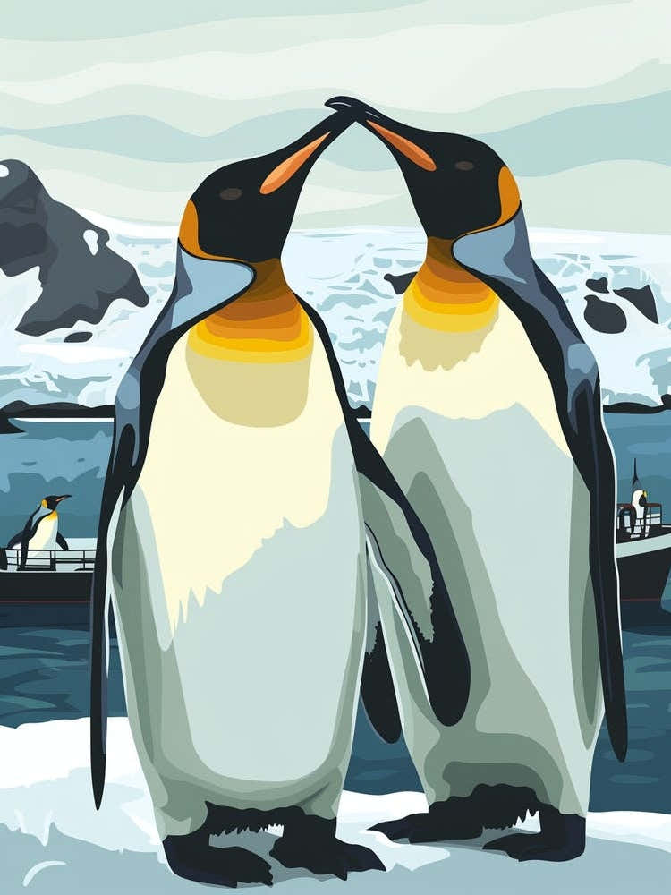 Emperor Penguin Paradise Harbor Minimalist Illustration 4