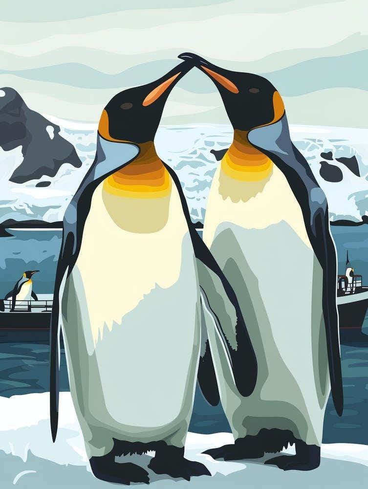 Emperor Penguin Paradise Harbor Minimalist Illustration 4