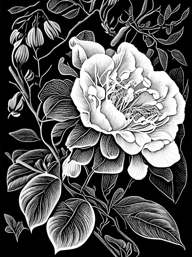 Camellia Wildflower Linocut