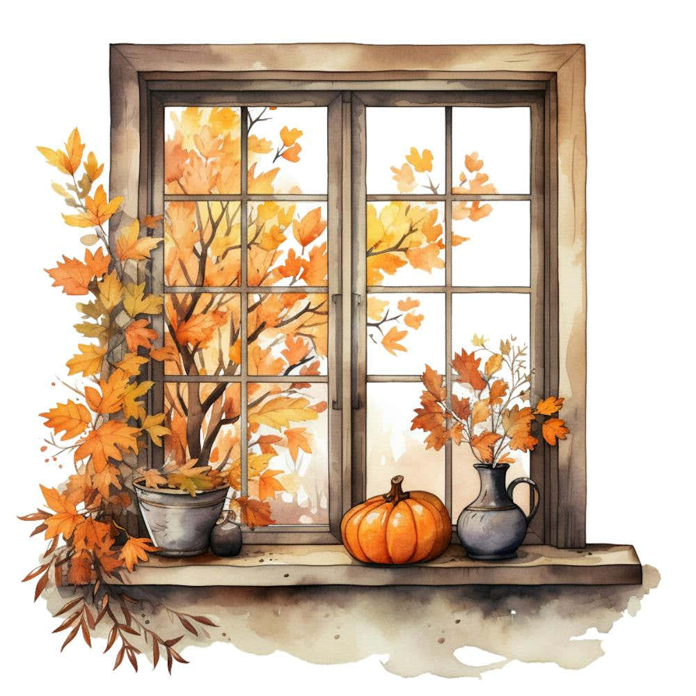 Watercolor Autumn Window 1