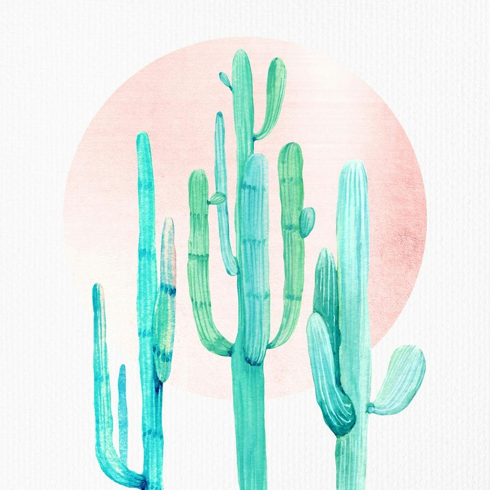 Cactus Painting - Rose Gold Boho Sunset